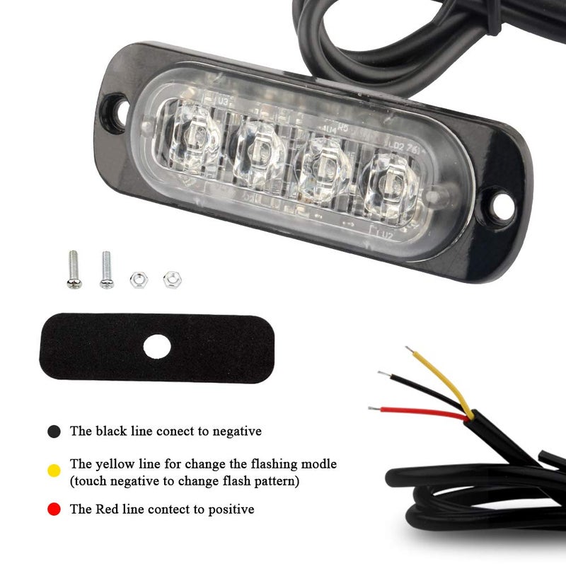 Sidaqi Blue 4-LED Surface Flash Mount Grille Emergency Strobe Lights Ultra Slim Deck Dash Grill Warning Police Light Hazard Beacon Caution Flashing Light for Vehicles Van Waterproof 12-24V-4PCS - Image 4
